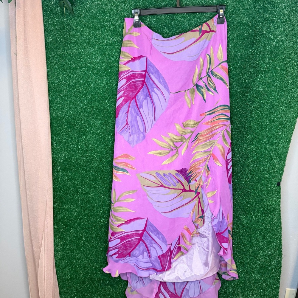 Midnight Velvet Purple Tropical Leaf Ruffle Maxi Skirt Women's 18W Y2K